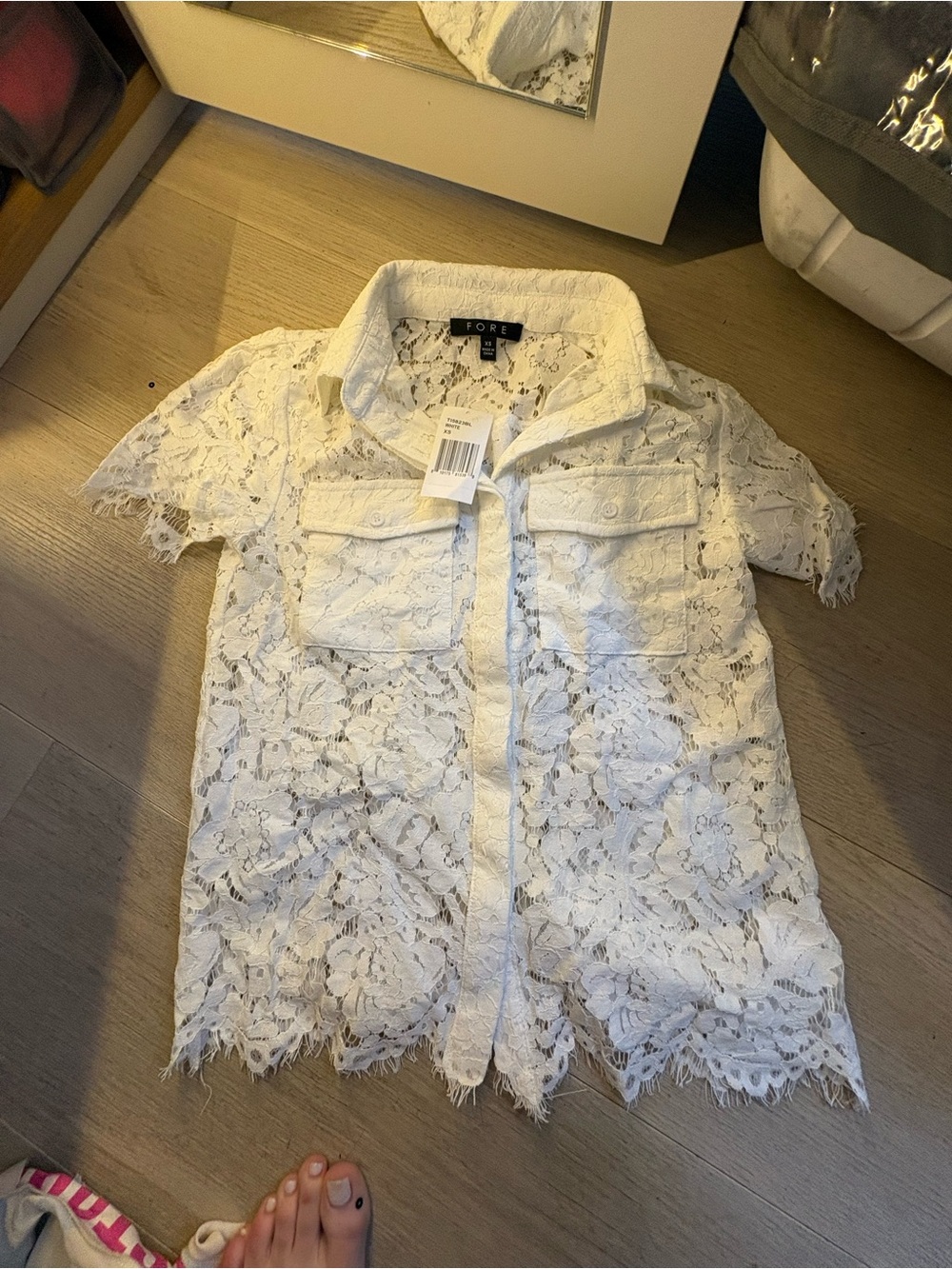 Fore White Lace Short-Sleeve Shirt